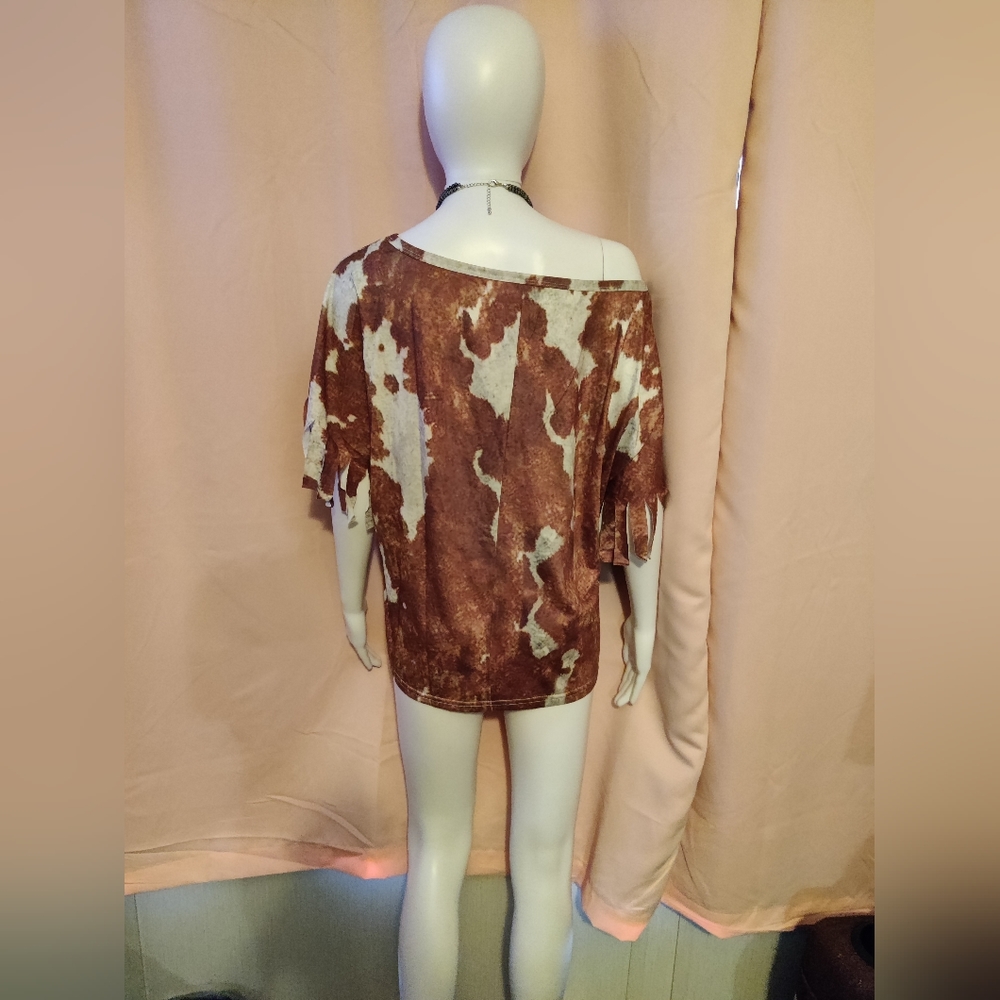 NW-UPCT Vintage Tassel cow Print Blouse - Picture 4 of 5